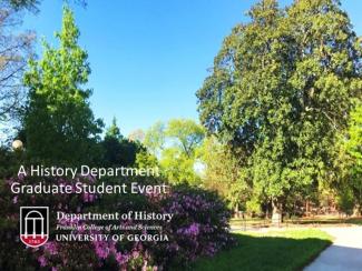 a History graduate Student Event - background image of LeConte Hall outside