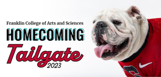 image of UGA the bulldog and title header for the Franklin College Homecoming Tailgate 2023