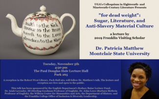 flyer for Patricia Matthew lecture, with photo of speaker