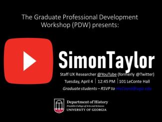 flyer for April 4 career talk with Simon Taylor