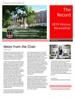 front cover of 2019 annual newsletter with photos of LeConte Hall and Dr. Kreiner