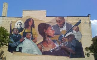 photo of the "Hot Corner" mural on the Morton Theatre, Athens