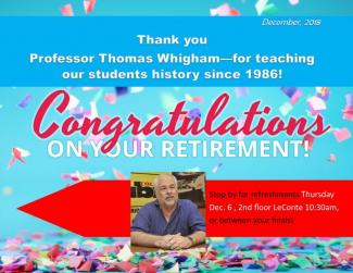 Congratulations on retirement Dr. Whigham December 2018 flyer