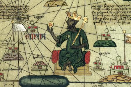 A map drawn in Spain dated 1375, showing the king of Mali holding a gold nugget. Source: British Library