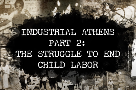 title page of the Athens Historical Society Athens Film Project new release: Industrial Athens, Part II, featuring sepia tint vintages photos overlaid with the text header