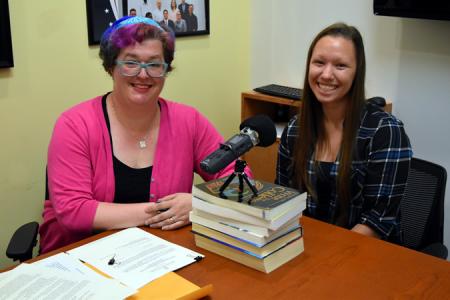 Photo of PhD studnet Kate Dahlstrand working on the oral history project.
