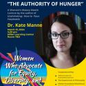 Flyer for March 13 talk by Dr. Kate Manne, on "The Authority of Hunger"