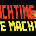 Lunchtime Time Machine logo, with red and yellow text on a black background