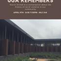 UGA rememberance event flyer for April 9 student presentation, 6pm, room 248 MLC