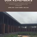 UGA rememberance event flyer for April 9 student presentation, 6pm, room 248 MLC